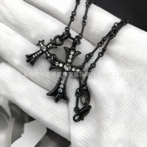 Black gold and white diamond necklace
