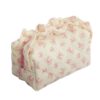 Wholesale Cotton Crepe Fabric Cosmetic Bag Printed Bow Lace Cosmetic Bag Thickened Pleated Cotton Floral Bag