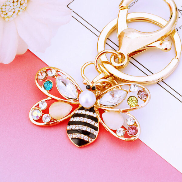 oly-b1f0683cae7aad42636329596af6df1a Wholesale Diamond-Encrusted Little Bee Insect Car Keychain Metal Cute Women's Bag Pendant Key Chain Ring Creative Gift