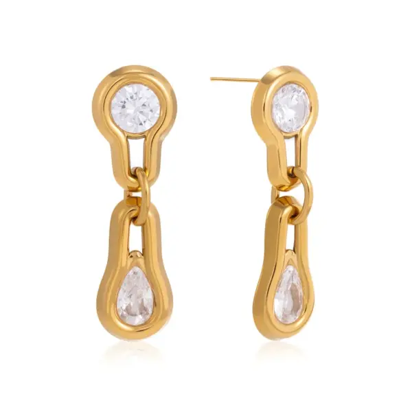 Wholesale Geometric Earrings For Women In Waterproof 304 Stainless Steel With 18K Gold Plated PVD Coating And Zircon Inlay