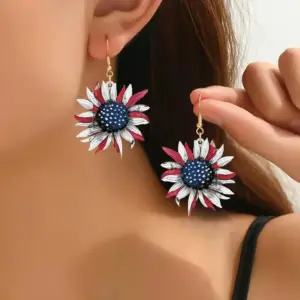 Wholesale Acrylic Earrings USA Independence Day Red White Blue Stripes Texas Sequin Five Pointed Star Glittering Simple Style Women's Jewelry