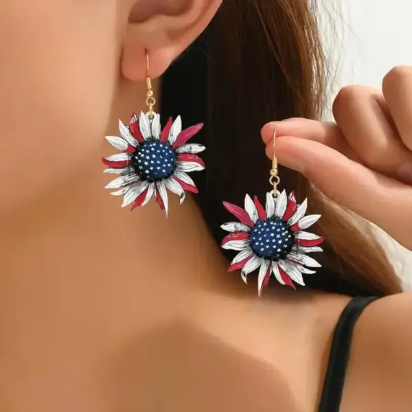 Wholesale Acrylic Earrings USA Independence Day Red White Blue Stripes Texas Sequin Five Pointed Star Glittering Simple Style Women's Jewelry