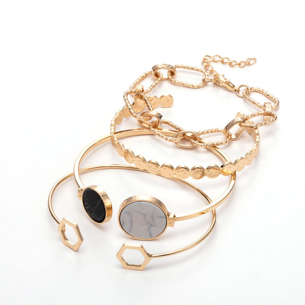 Wholesale fashion bracelet creative retro embedded marble geometric thick chain bracelet suit 4-piece set