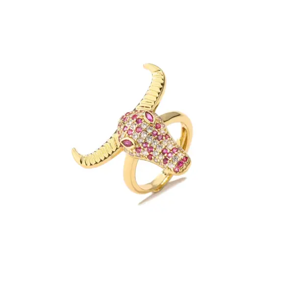 Wholesale Retro Cattle Copper Inlaid Zircon Open Ring