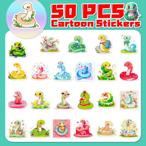oly-b20e0ef6b6f62809affd011d80b90207 Wholesale Sell 50 cute cartoon snake stickers reptile cartoon snake personality graffiti stickers