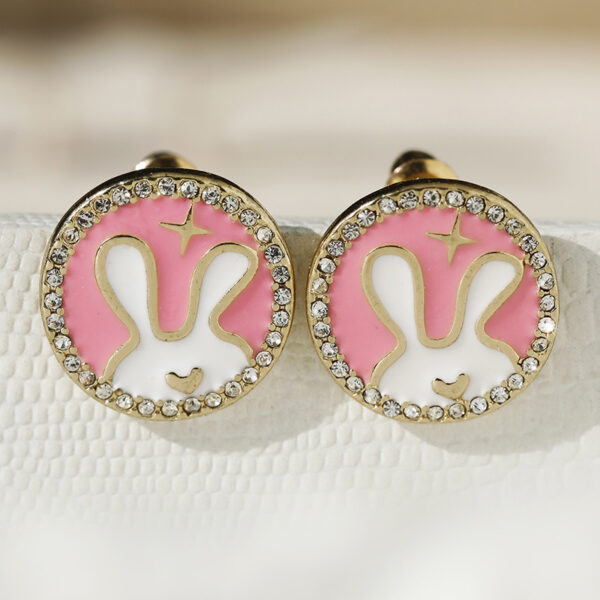 Wholesale Easter Diamond Rabbit Blue Glazed Earrings Gorgeous Ladies Party Earrings Niche Design Fashion All-Match