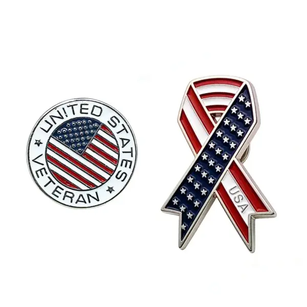 Wholesale American Flag Pin In Alloy With Ribbon Craft, Perfect Flag Brooches For Independence Day