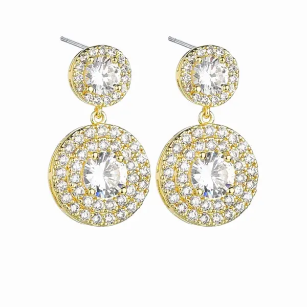 Wholesale 1 Pair Modern Style Round Plating Inlay Copper Zircon 18K Gold Plated White Gold Plated Drop Earrings
