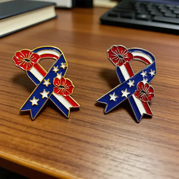 Wholesale Electroplated Alloy Flowers Pin, Flag Brooches For American National Day