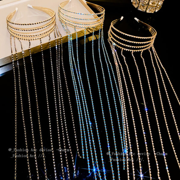 Wholesale Fashion personality diamond tassel multi-layer hairband exaggerated design headband niche high-end hair accessories wholesale women