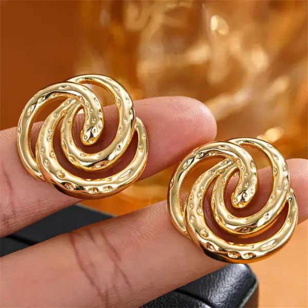 Wholesale Three-dimensional Geometric Stud Earrings For Women In Copper With KC Golden Water Plating And 0.03µm Thickness