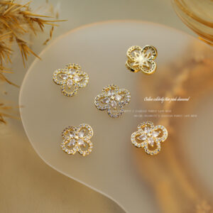 Single White Hollow-out Zircon Four-leaf Clover-Gold #23
