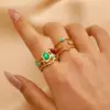 Wholesale Women’s Open Star Ring In 304 Stainless Steel With 18K Real Gold Electroplated Finish And Rhinestone Inlay
