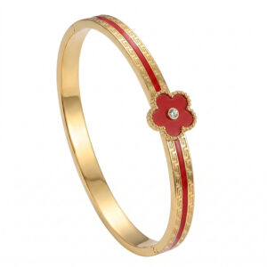 Five-flower red glue tape with diamonds / True gold plating in full-body stainless steel furnace