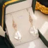 Wholesale Original Design Baroque Pearl Earrings Irregular Shape Ladies Jewelry Pink Zircon Stone Unusual Form Women's Elegant Classic Shiny Polished Ear Hooks