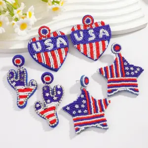 Wholesale Exaggerated Huichol Earrings For American National Day, Handmade Resin Unisex Earrings Featuring Seed Bead Inlay