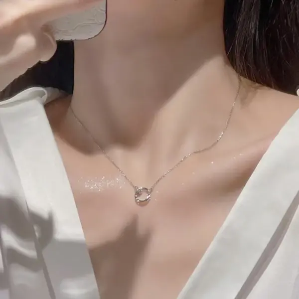 Wholesale Geometric Inlay Pendant Necklace For Women With Artificial Rhinestones, 18K Real Gold Plated Copper And Water Plating On Cable Chain