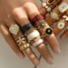oly-b2c4a52c438769663f0996c3792d4f49 Wholesale Stylish Versatile Black White Stainless Steel 304 Open Ring For Women Simple Minimalist Oil Drop Ring Jewelry Accessory