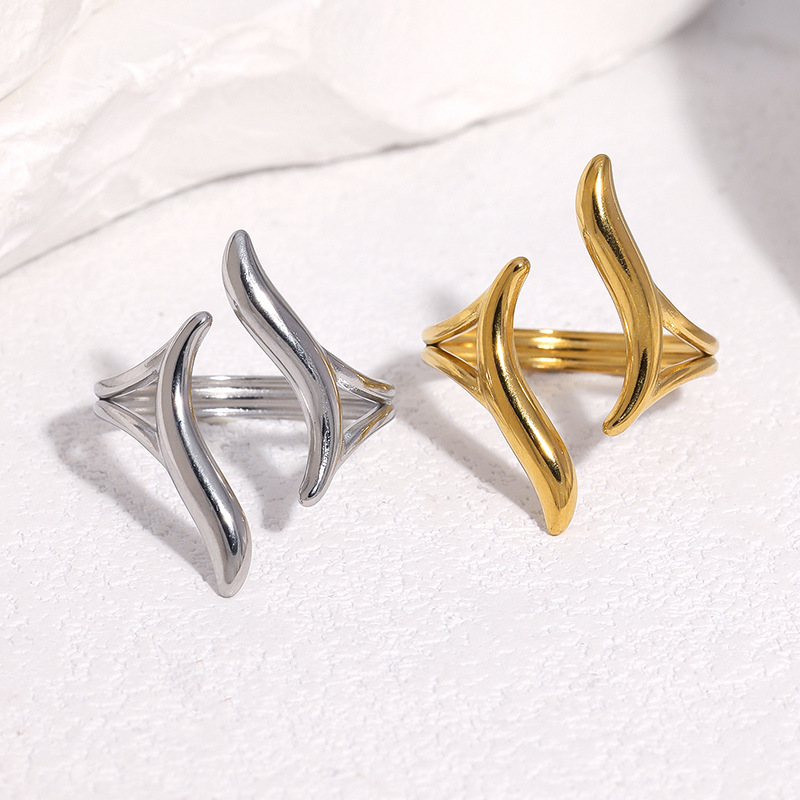 Wholesale Stainless steel ring, gold-plated, waterproof, colorfast, geometric design, titanium steel ring
