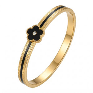 Five-flower treasure black glue tape with diamonds / True gold plating in full-body stainless steel furnace