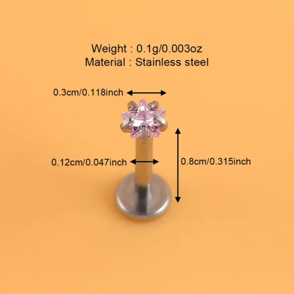 Wholesale 1 Piece Lip Rings Simple Style Classic Style Shiny Pentagram Round Heart Shape 316L Stainless Steel Waterproof Non Tarnish Surgical Steel Zircon Lip Rings