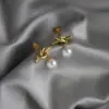 Wholesale 1 Pair Basic Simple Style Knot 304 Stainless Steel Titanium Steel Artificial Pearls 18K Gold Plated Vacuum Plating PVD Coated Drop Earrings