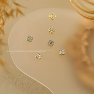 Single White Zircon Small Four-leaf Clover-Gold #03