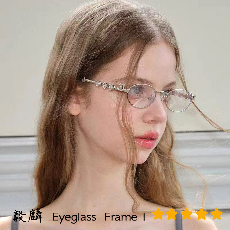 Wholesale Metal Diamond Oval Small Frame Glasses Ins-style Cross-border Resin Anti-blue Glasses Rhinestone Plain Y2K Sunglasses
