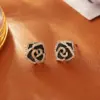 Wholesale Electroplated Flowers Stud Earrings For Women In 14K Real Gold Plated Copper With Zircon Inlay And UV Plating