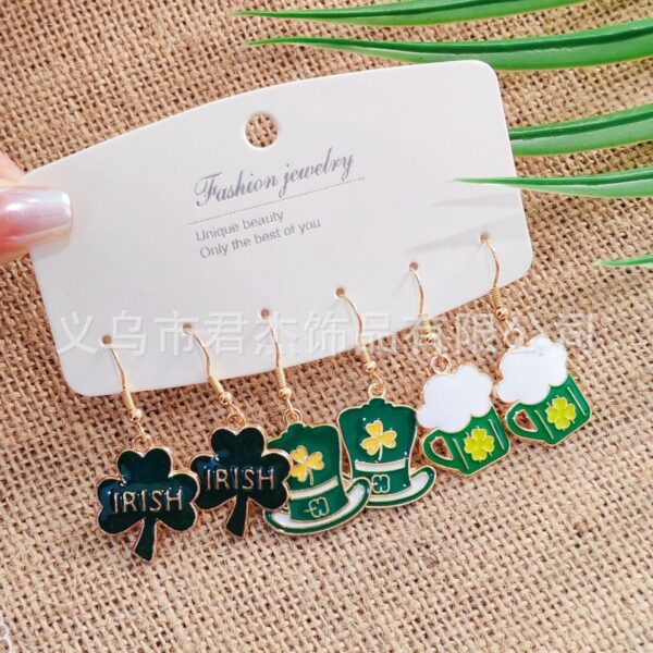 oly-b33d890d1170275b5df4aaca1ea3eea8 Wholesale Patrick's Day carnival earrings suit personality green alloy oil drop clover hat earrings