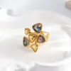Wholesale 304 Stainless Steel Vacuum Electroplated With Real Gold (In Furnace) Shell Triangle Geometric Lines Flower Contrast Color Open Ring (Jewelry) Waterproof Non-Fading Polished Mixed Metal (Jewelry Metal Contrast Color) Elegant Vacation Style Simple Style Unisex