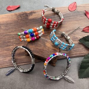 Wholesale Retro ethnic style handmade imitation colored stone bracelet versatile personality bohemian Xizang silver bracelet female bracelet accessories