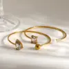 Wholesale Asymmetrical Round Bangle For Women In 304 Stainless Steel With 18K Gold Plated And PVD Coated Finish, Artificial Pearl Inlay