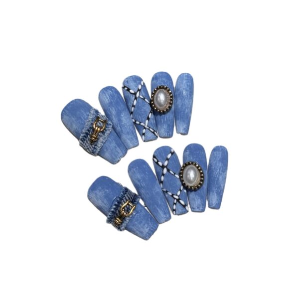 Wholesale Yihe Denim Style Cross Manicure Wearable Manicure Denim Raw Edge Handmade Original Design Diagonal Cut Hand-Painted