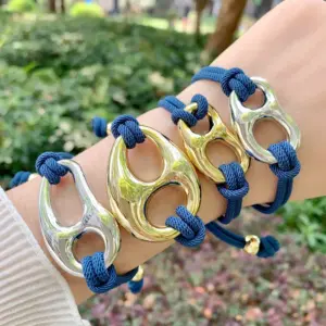 Wholesale Geometric Weave Copper Bracelet For Women With 18K Gold Plated PVD Coated Finish And Cord In Chain Design
