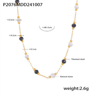 P2076-black and white natural stone necklace (natural stone color is slightly different, mind carefully shot)