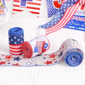 Wholesale Linen Ribbon Stars American Flag Decoration Bow Tie Gift Wrapping Ribbon Independence Day Celebration Party Supplies