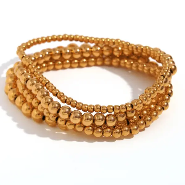 Wholesale Fashion Round Beaded 304 Stainless Steel 18K Gold Plated Bracelets In Bulk