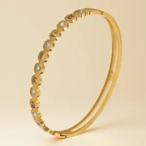 40A-A-1 Gold Roman Numeral Hollow Bracelet