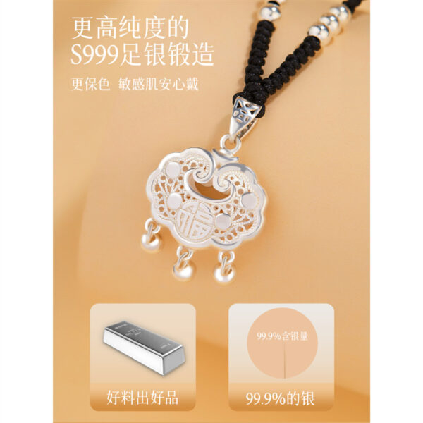 Wholesale silvelock necklace female longevity lock braided rope pure silver small silver lock pendant Valentine's Day gift for girlfriend