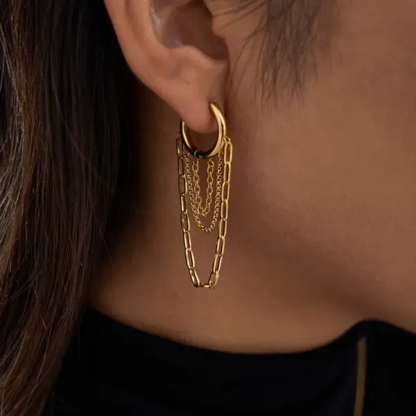 Wholesale Gold Stainless Steel Tassel Earrings Women's Jewelry Daily Wear Holiday Date Simple Classic Style Vacuum Plated 18K Gold