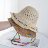 Wholesale Hyun Ya Style Color Wooden Beads Straw Hat Women's Summer Big Hat Straw Weaves Fisherman's Hat Foldable Seaside Sunshade and Sunscreen Hat