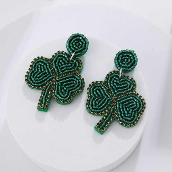 Wholesale San Pa Festival Clover Fabric Rice Bead Earrings Creative Irish Festival Hand-sewn Earrings