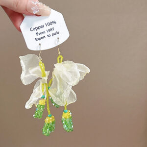 Green beaded mesh earrings