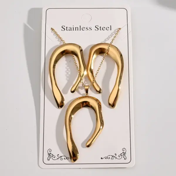 Wholesale Irregular 304 Stainless Steel Water Plated Gold Rhombus Spiral Waterdrop Necklace Earring Set Elegant Casual Jewelry Accessories For Women