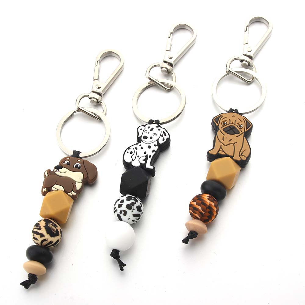 Wholesale New Silicone Beaded Bracelet Jewelry Creative Cartoon Dog Keychain Bag Pendant Small Accessories