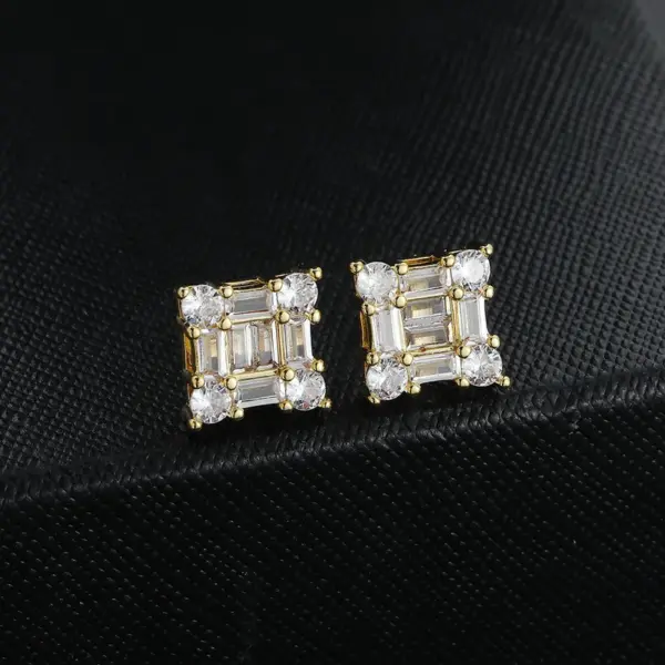 Wholesale Square Zircon Stud Earrings Women's Simple Mix Match Copper Hiphop Style Ear Jewelry Print Other