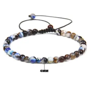 4mm Blue Fire Agate Braided Bracelet / Stretch