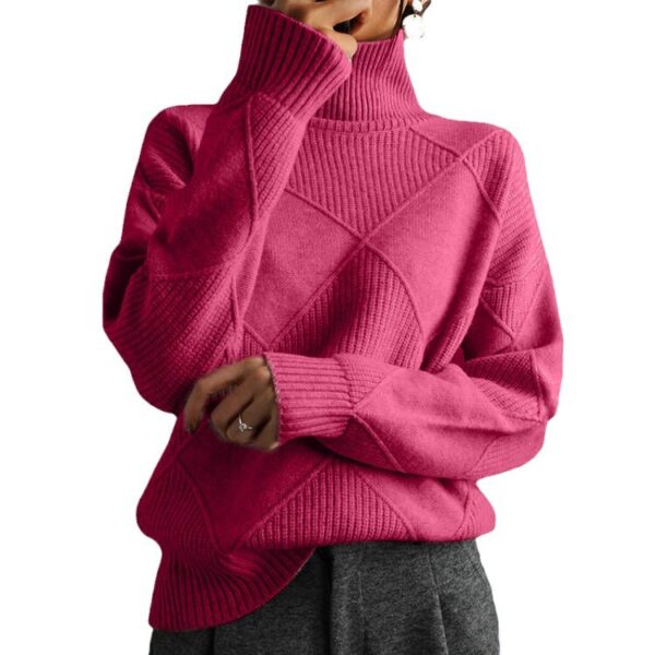 Wholesale pullover loose temperament commuter sweater solid color high collar diamond fashion sweater women