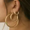 Wholesale Ion Plating (IP) 18K Gold Plated Circle 304 Stainless Steel Simple Style Commute Waterproof Non Tarnish Earrings